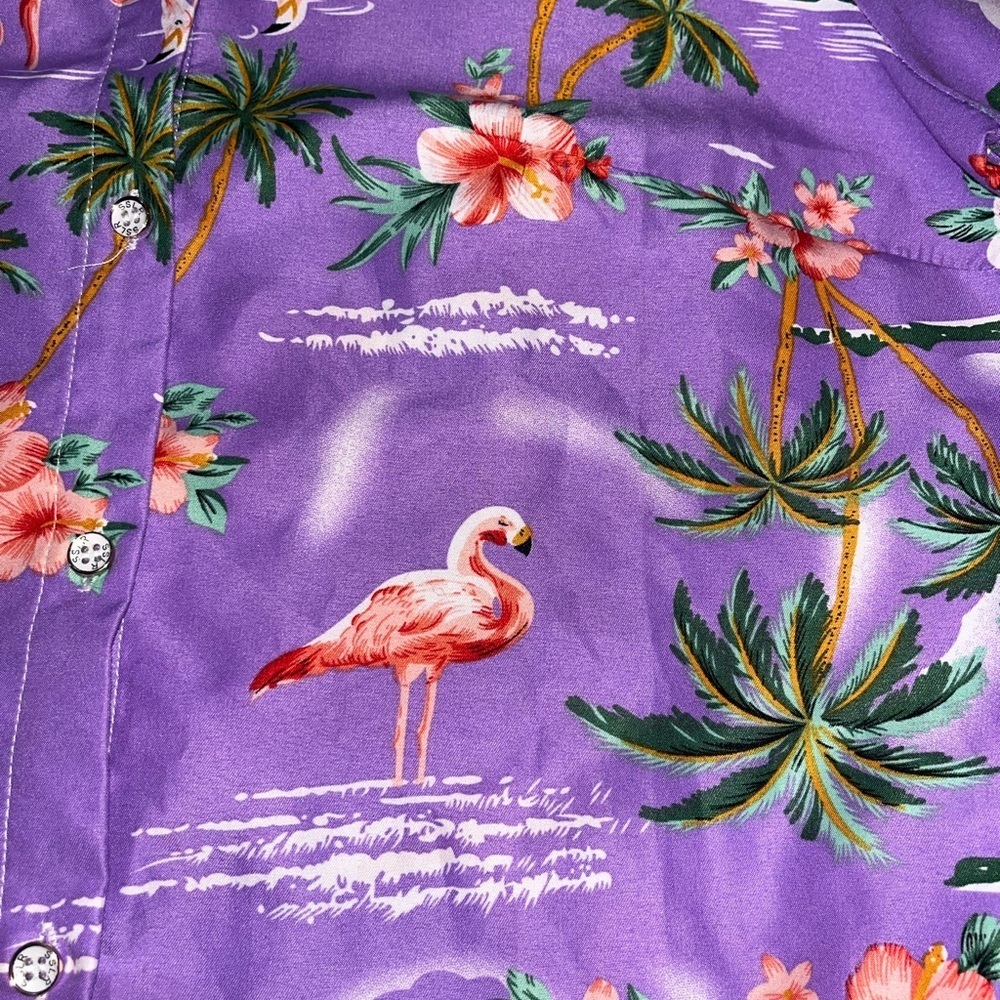 Tropical Flamingo Print Women's Button Down Shirt - Picture 2 of 3